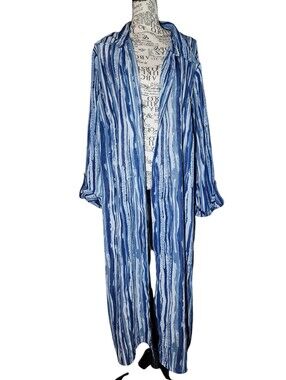 Anna Maxwell Blue Abstract Striped Duster Cardigan 22W